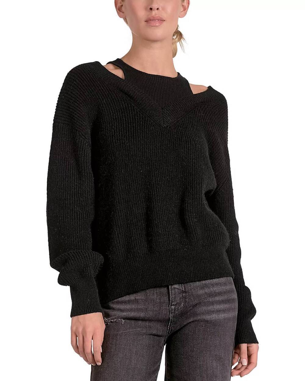 NEW ELAN deep v neck sweater in black